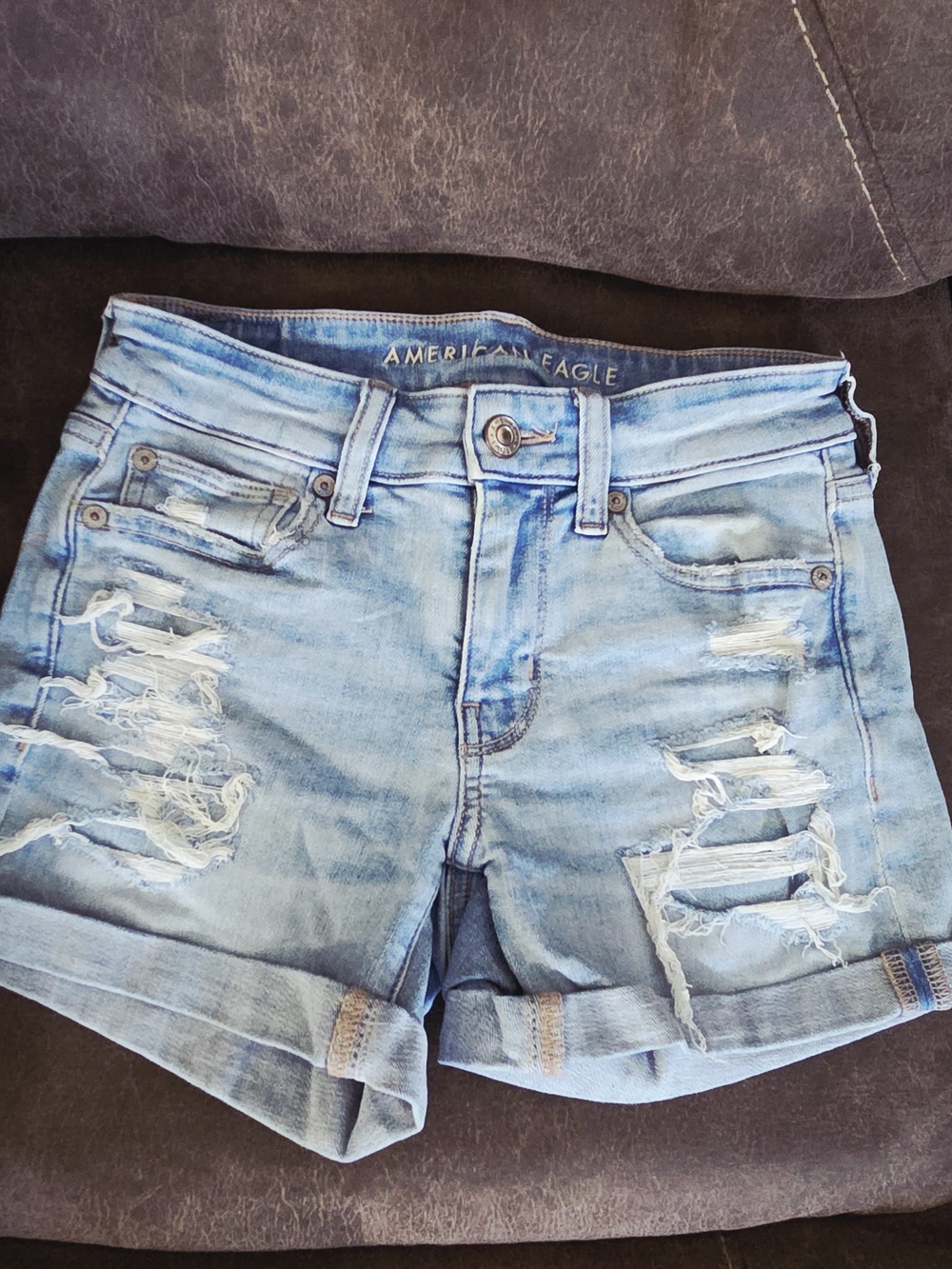 American Eagle Outfitters Light Wash Distressed Denim Shorts